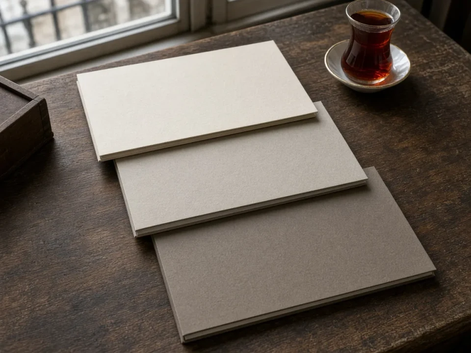 Three blank folders side by side on a desk