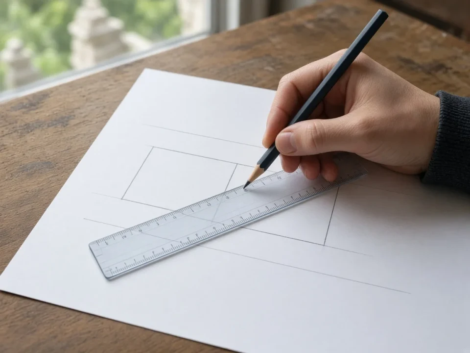 A hand sketching empty rectangles for a page layout