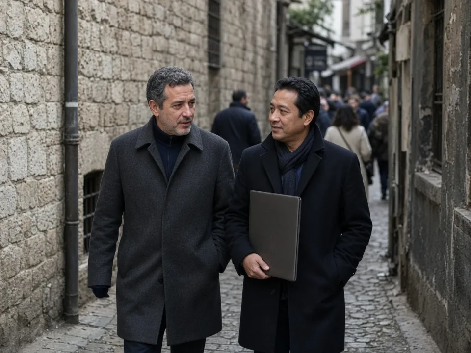 An advisor and a client walking through a passage in Galata