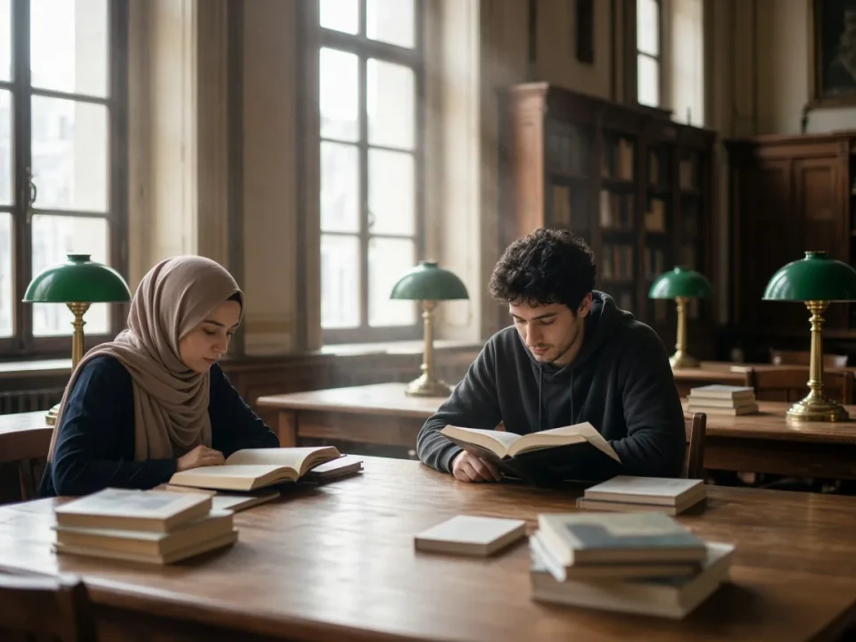 Students studying in a university library in Türkiye